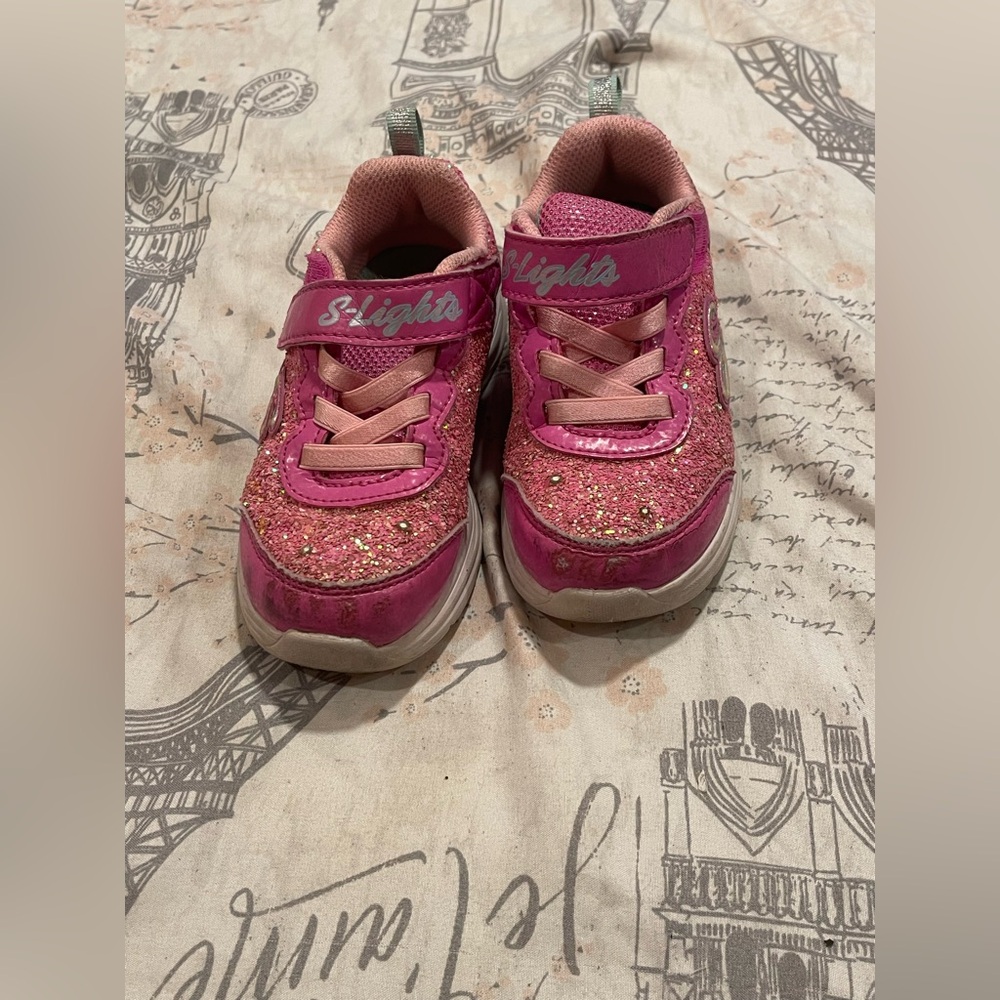 Skechers S-Lights Pink Glitter Shoes size 10
